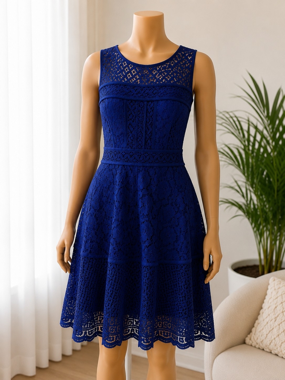 Royal Blue Lace Fit & Flare Dress | Sleeveless | Size S M | Elegant Party Dress